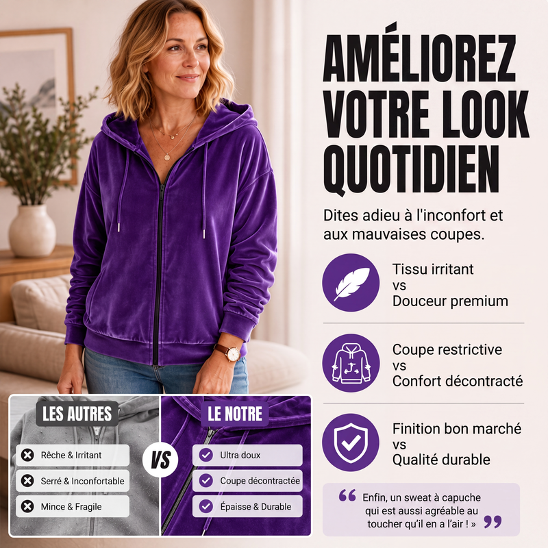 Veste décontractée à capuche en velours pour femme