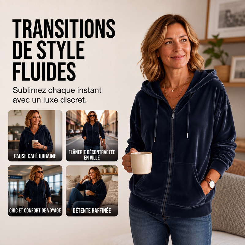 Veste décontractée à capuche en velours pour femme