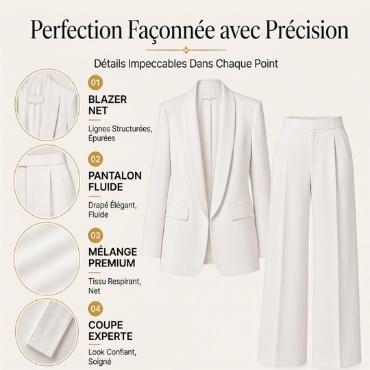 Ensemble veste de tailleur à col châle et pantalon large pour femme