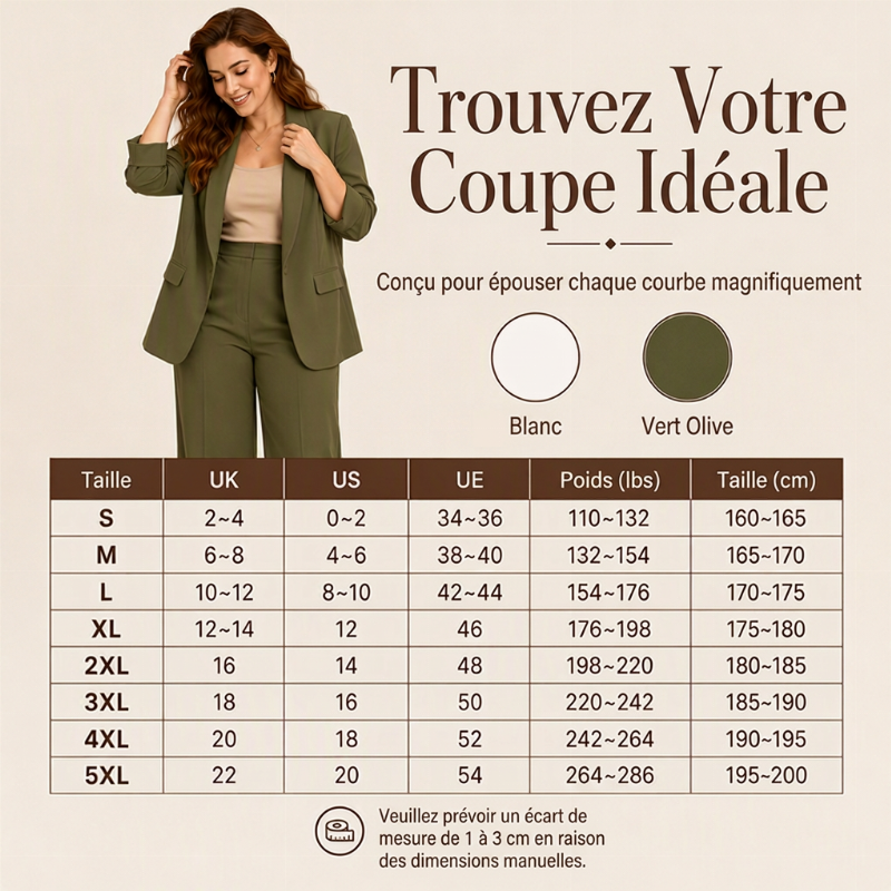 Ensemble veste de tailleur à col châle et pantalon large pour femme