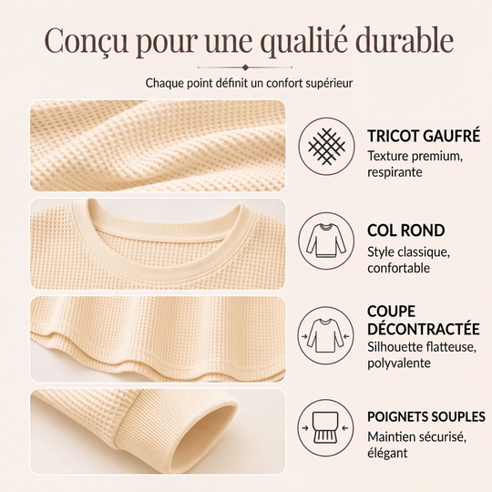 Sweat-shirt ample pour femme en maille gaufre