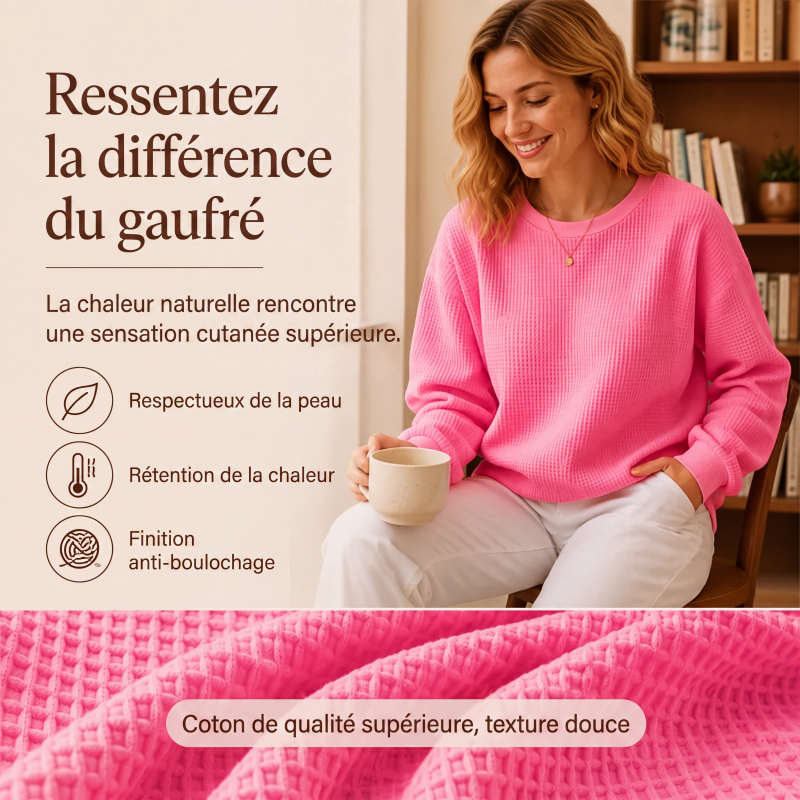 Sweat-shirt ample pour femme en maille gaufre