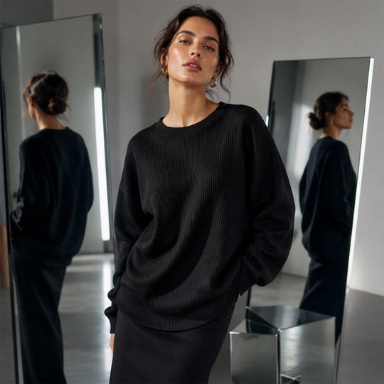 Sweat-shirt ample pour femme en maille gaufre