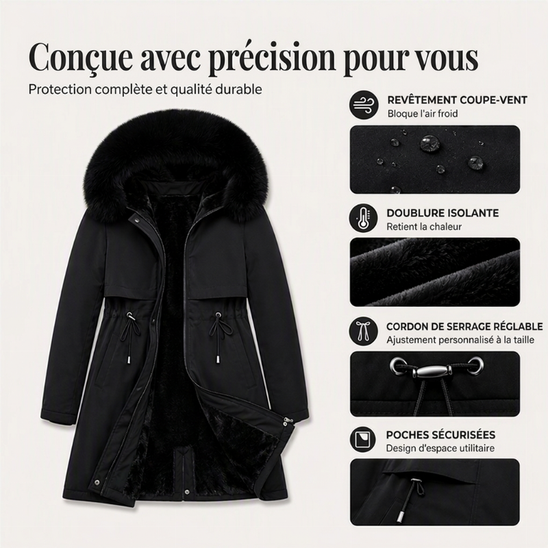 Veste d'hiver mi-longue chaude pour femme