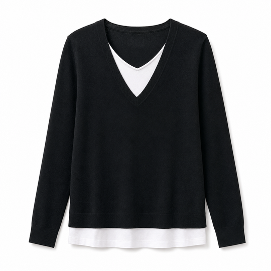 Haut en maille faux deux-pièces à col V pour femme