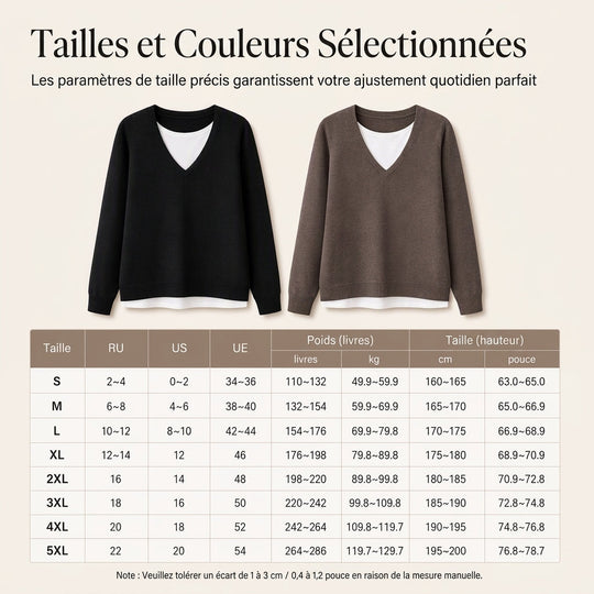 Haut en maille faux deux-pièces à col V pour femme