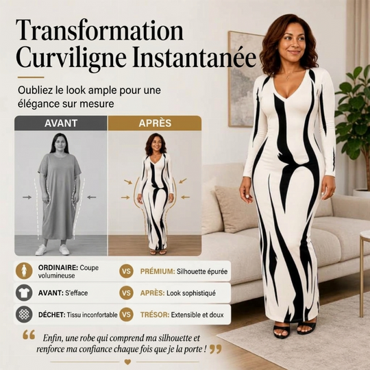 Robe longue moulante à manches longues imprimée pour femme