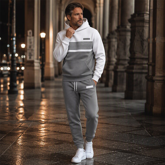 Ensemble sweat à capuche et pantalon décontracté à blocs de couleurs pour homme
