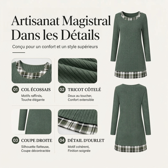 Robe en maille décontractée à patchwork à carreaux pour femme