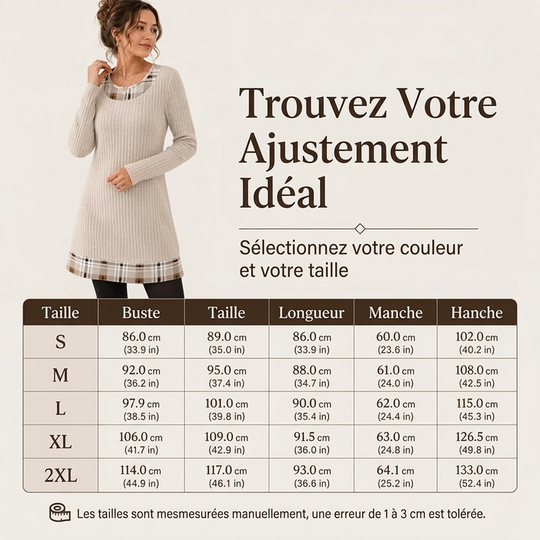 Robe en maille décontractée à patchwork à carreaux pour femme