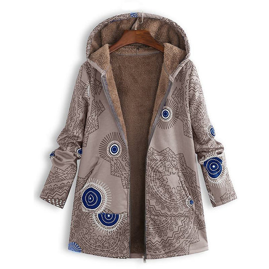 Manteau à capuche pour femme avec imprimé feuille vintage