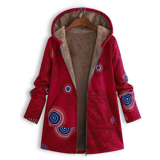 Manteau à capuche pour femme avec imprimé feuille vintage