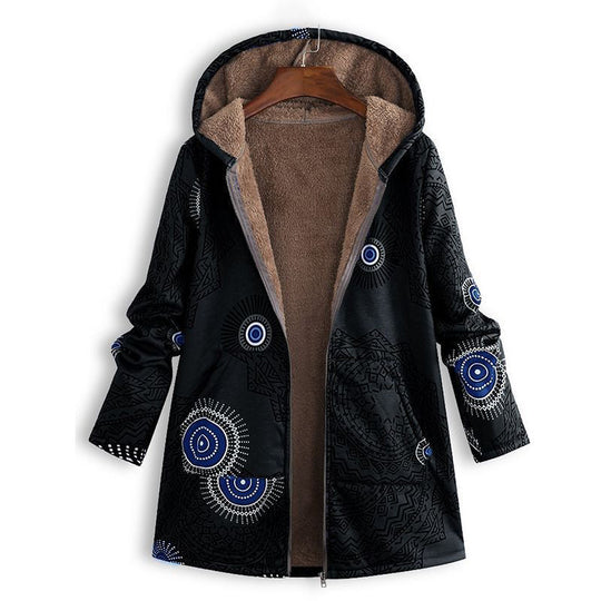 Manteau à capuche pour femme avec imprimé feuille vintage