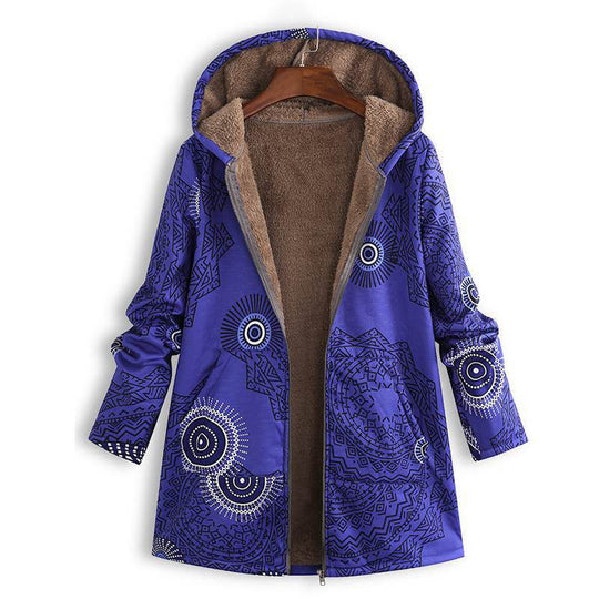 Manteau à capuche pour femme avec imprimé feuille vintage