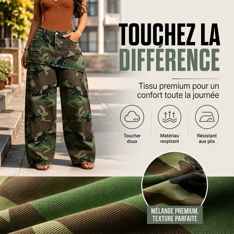 Jean large rétro camouflage pour femme