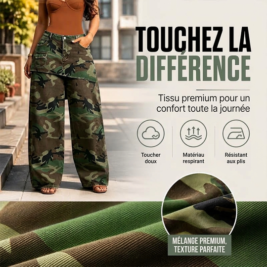 Jean large rétro camouflage pour femme