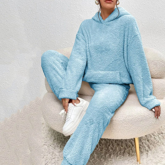 Ensemble de détente pour femme : sweat à capuche en peluche et pantalon
