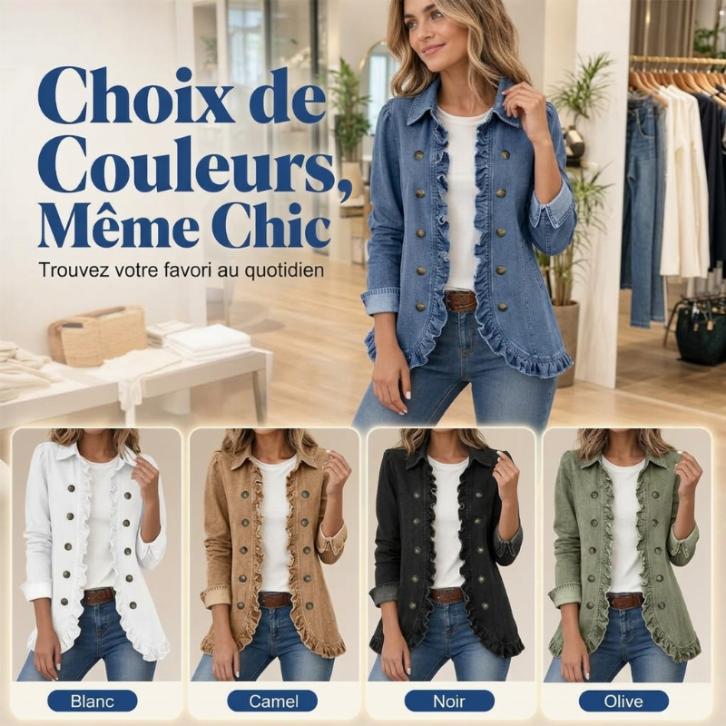 Chemise-veste en jean boutonnée décontractée pour femme