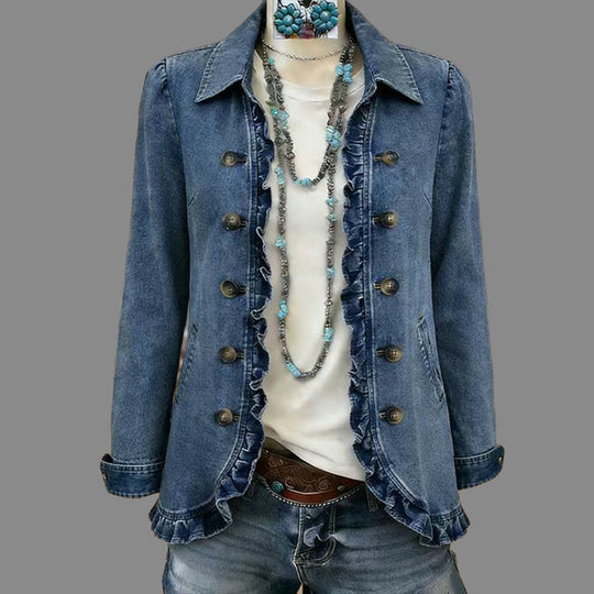 Chemise-veste en jean boutonnée décontractée pour femme