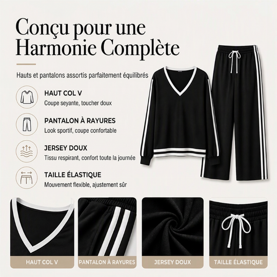 Ensemble pull col V et pantalon large pour femme
