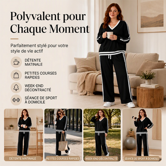 Ensemble pull col V et pantalon large pour femme