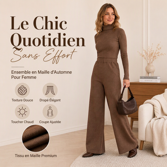 Ensemble pour femme : haut en maille à col roulé et pantalon large