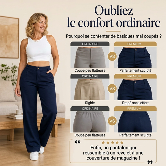 Pantalon habillé femme taille haute, coupe droite