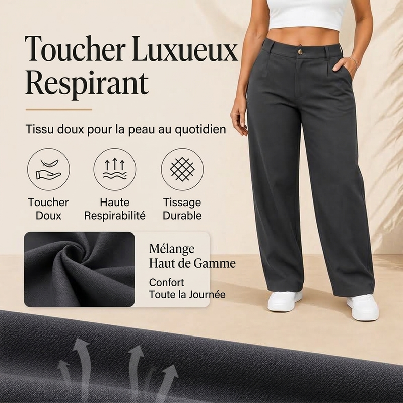 Pantalon habillé femme taille haute, coupe droite