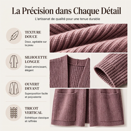 Cardigan long en maille côtelée confortable pour femme