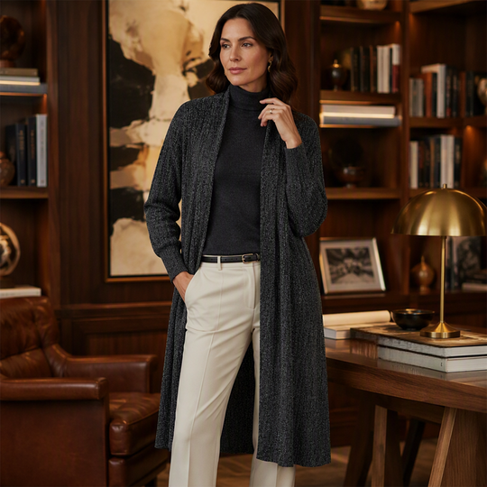 Cardigan long en maille côtelée confortable pour femme