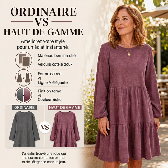 Robe vintage femme à manches longues en velours côtelé
