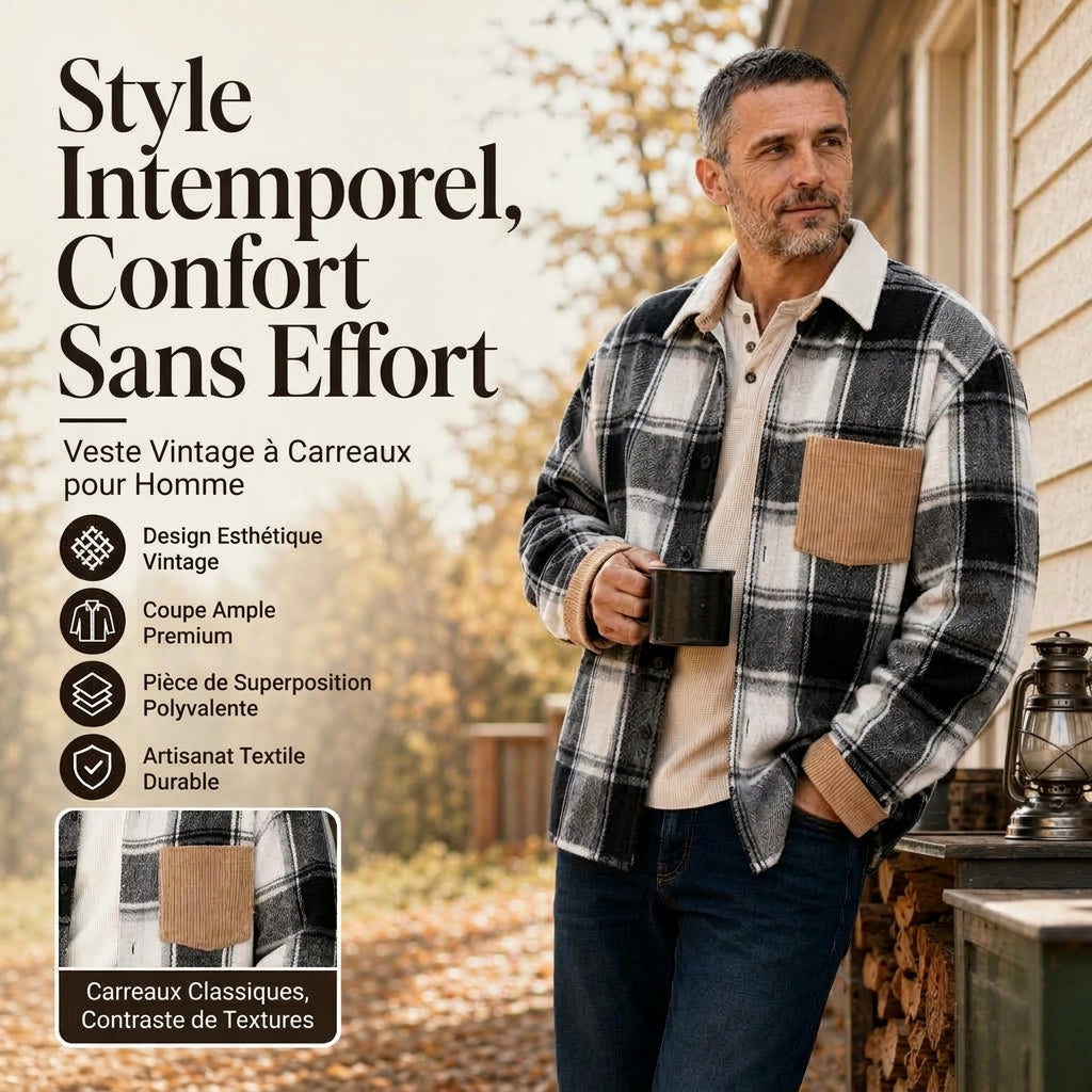 Veste chemise à carreaux décontractée pour homme