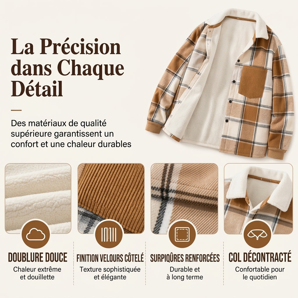 Veste chemise à carreaux décontractée pour homme
