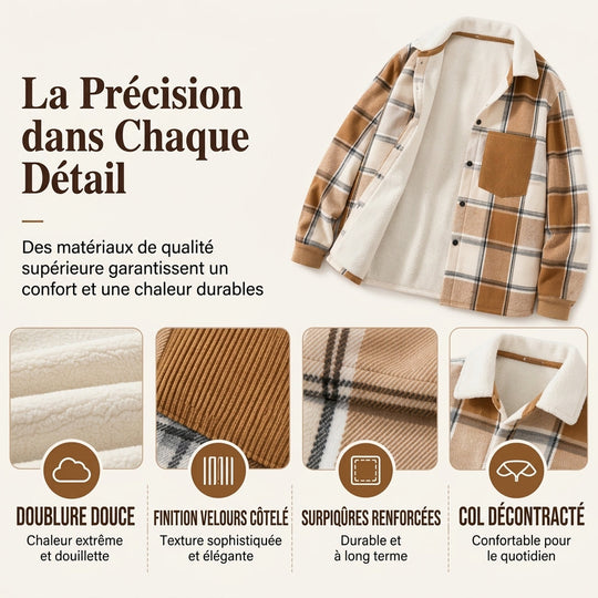 Veste chemise à carreaux décontractée pour homme