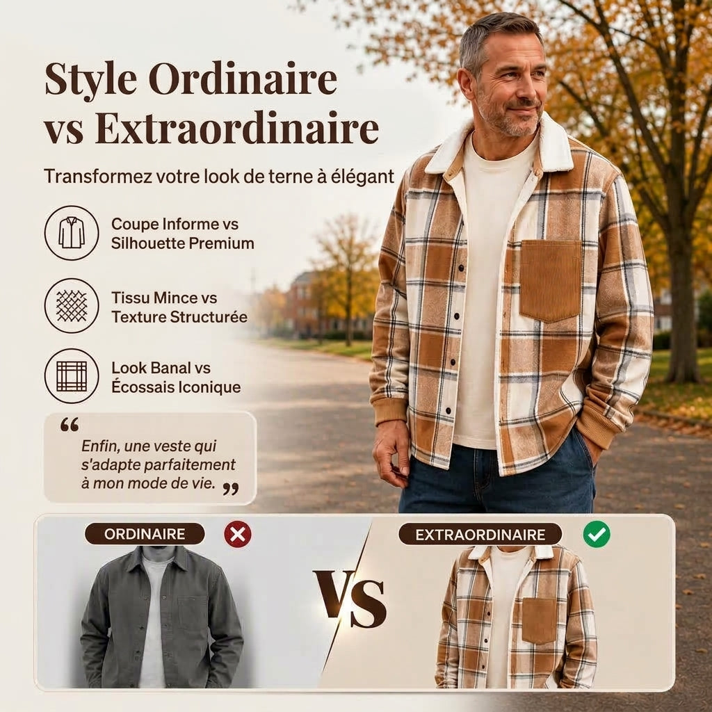 Veste chemise à carreaux décontractée pour homme