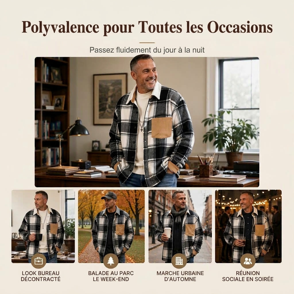 Veste chemise à carreaux décontractée pour homme