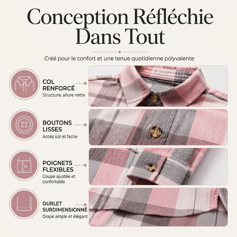 Veste-chemise mi-longue à carreaux pour femme