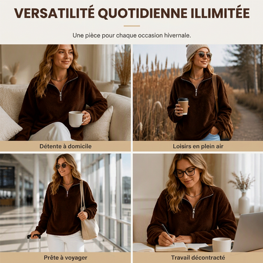 Sweat décontracté confortable pour femme avec quart de zip