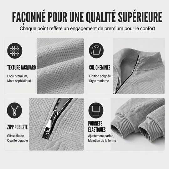 Sweat-shirt décontracté pour homme à demi-zip et motif jacquard