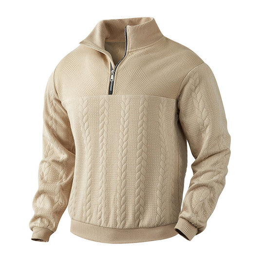 Sweat-shirt décontracté pour homme à demi-zip et motif jacquard