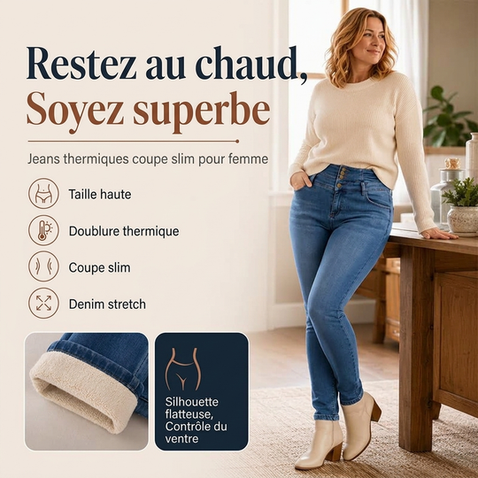 Jean skinny taille haute doublé chaud pour femme