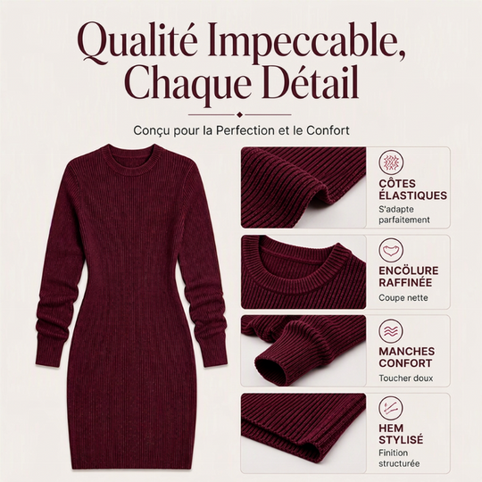 Robe moulante pour femme en maille côtelée à col rond