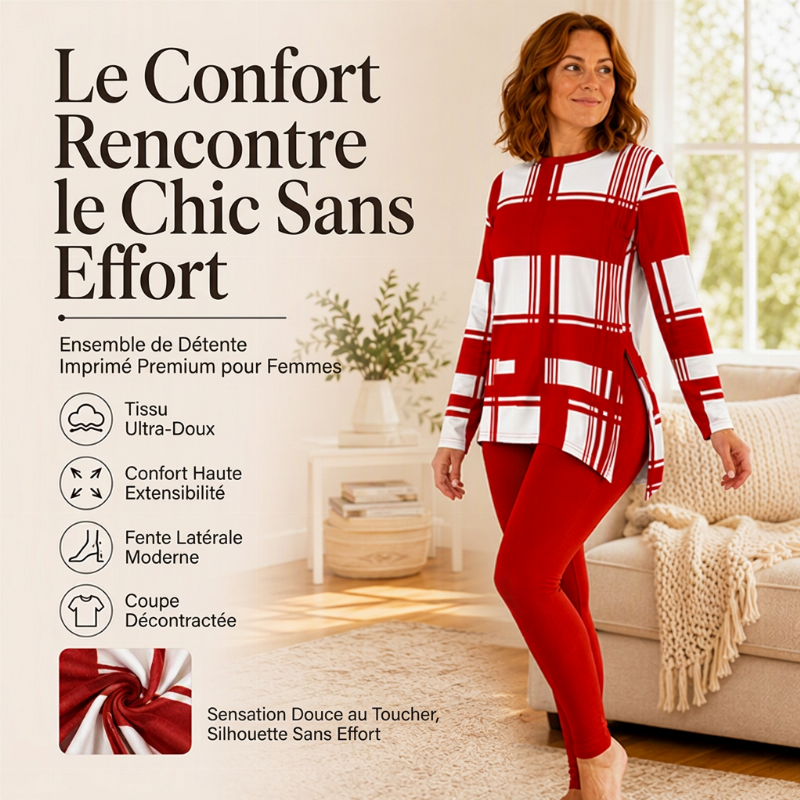 Ensemble femme : haut à manches longues imprimé + legging