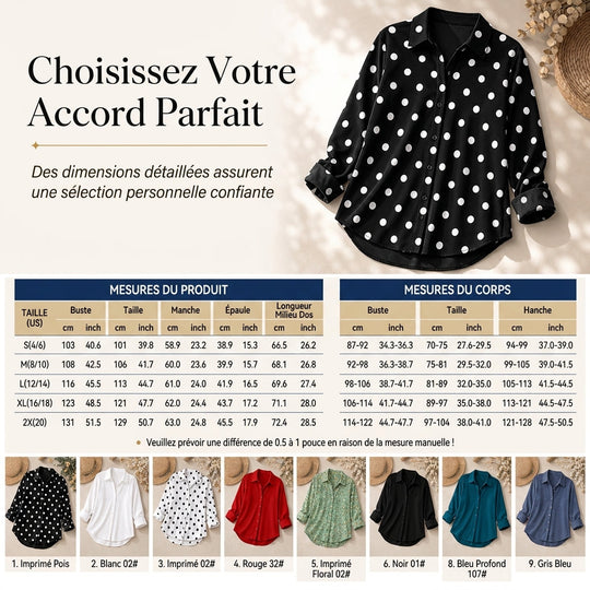 Blouse femme élégante et décontractée à manches longues et boutonnage