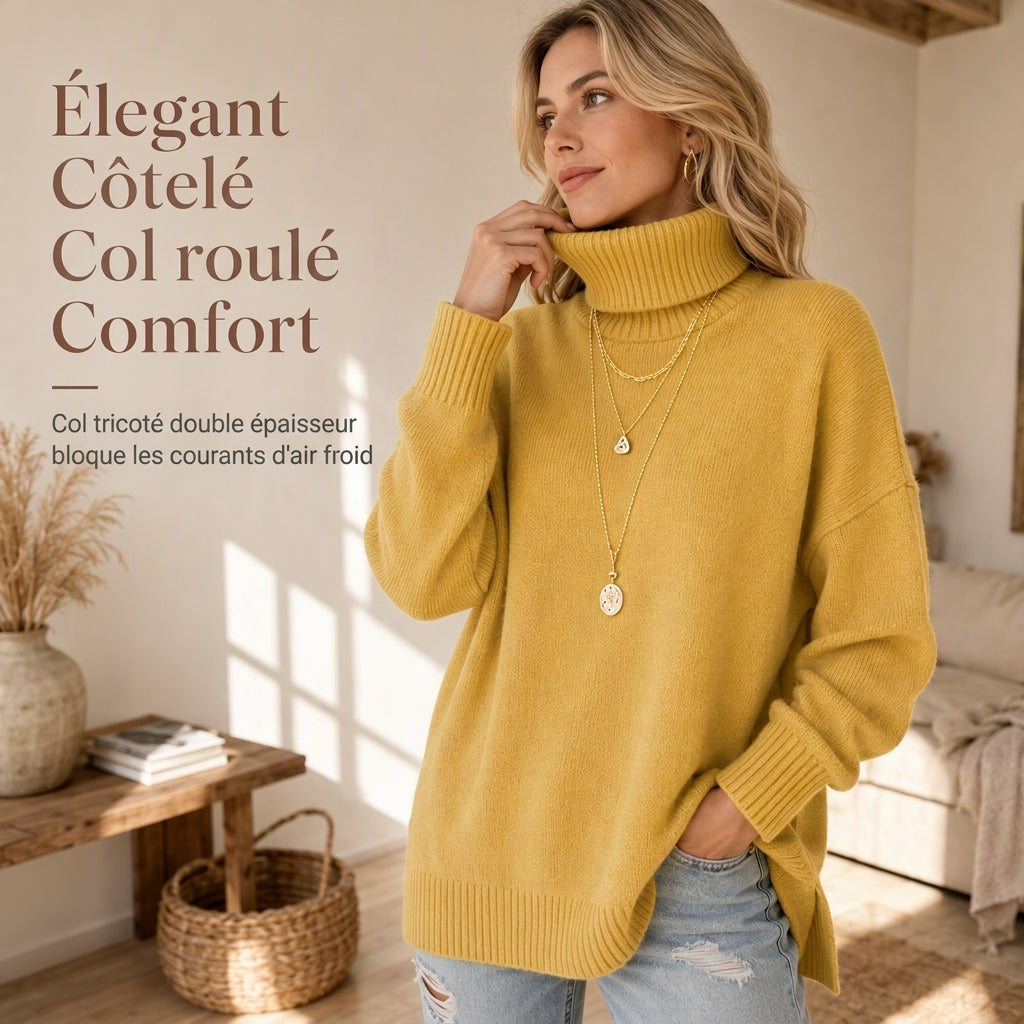 Pull en maille col roulé ample pour femme