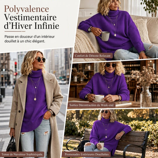 Pull en maille col roulé ample pour femme