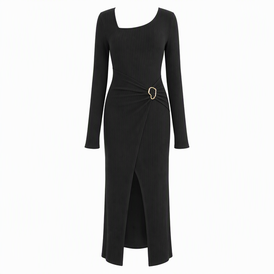 Robe longue en maille texturée unisexe pour femme, col irrégulier, automne-hiver