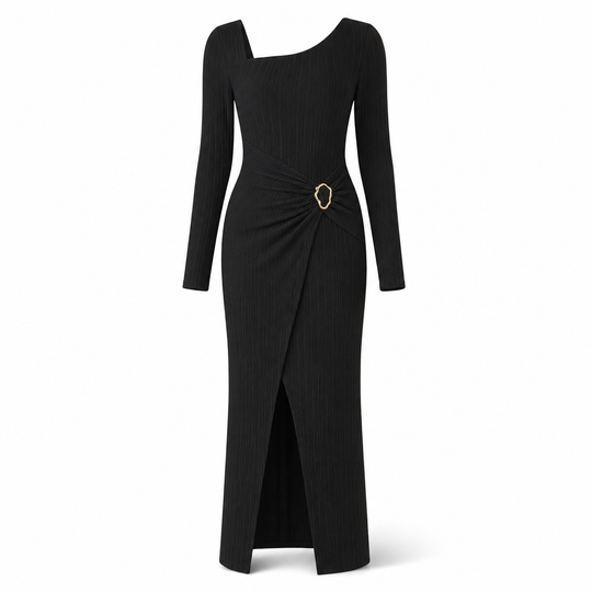 Robe longue en maille texturée unisexe pour femme, col irrégulier, automne-hiver