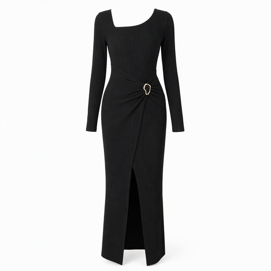 Robe longue en maille texturée unisexe pour femme, col irrégulier, automne-hiver