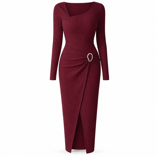 Robe longue en maille texturée unisexe pour femme, col irrégulier, automne-hiver